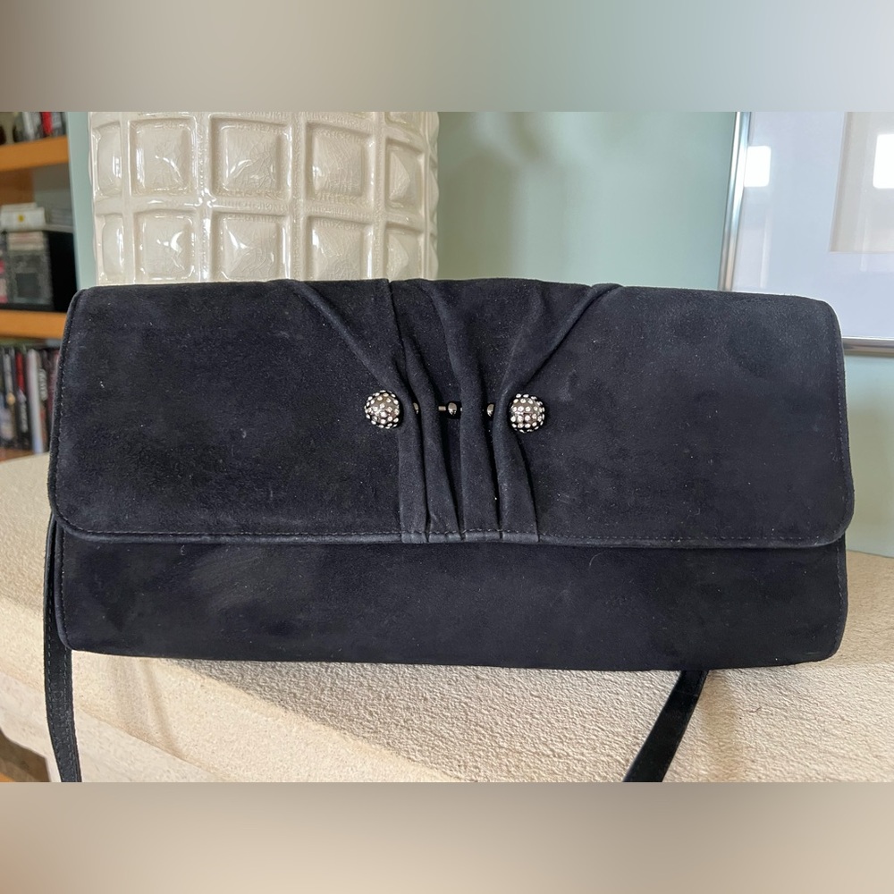 Loriblu Vintage Black Suede Crossbody Clutch Bag
